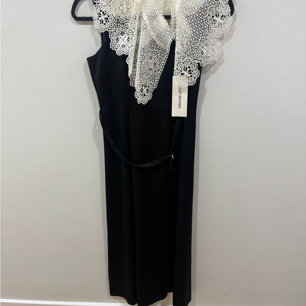 Elegant NWT LILY BROWN Attached Lace Collar Dress Black Size 1 Japan XS US